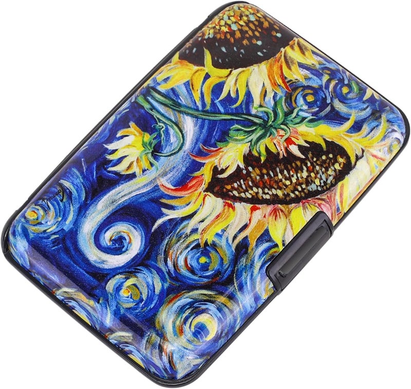 ELFISH Mini RFID Aluminum Wallet Credit Cards Holder Business Card Case Metal ID Case for Men Women (Sun flower) - Image 1